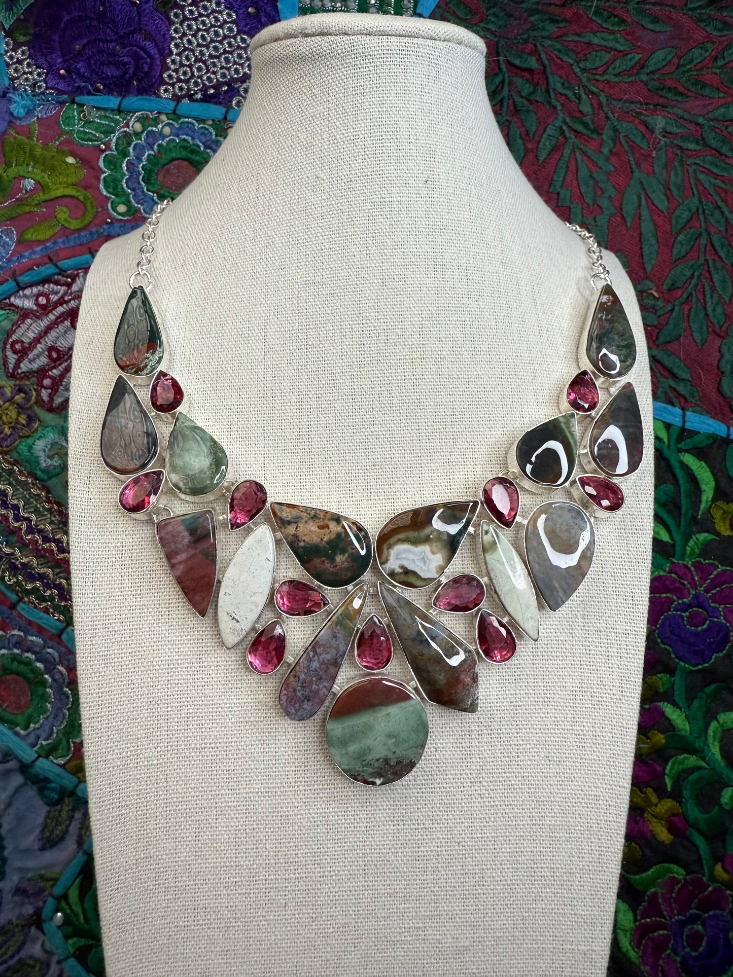 Bloodstone and CZ 18” Necklace