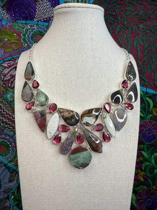 Bloodstone and CZ 18” Necklace