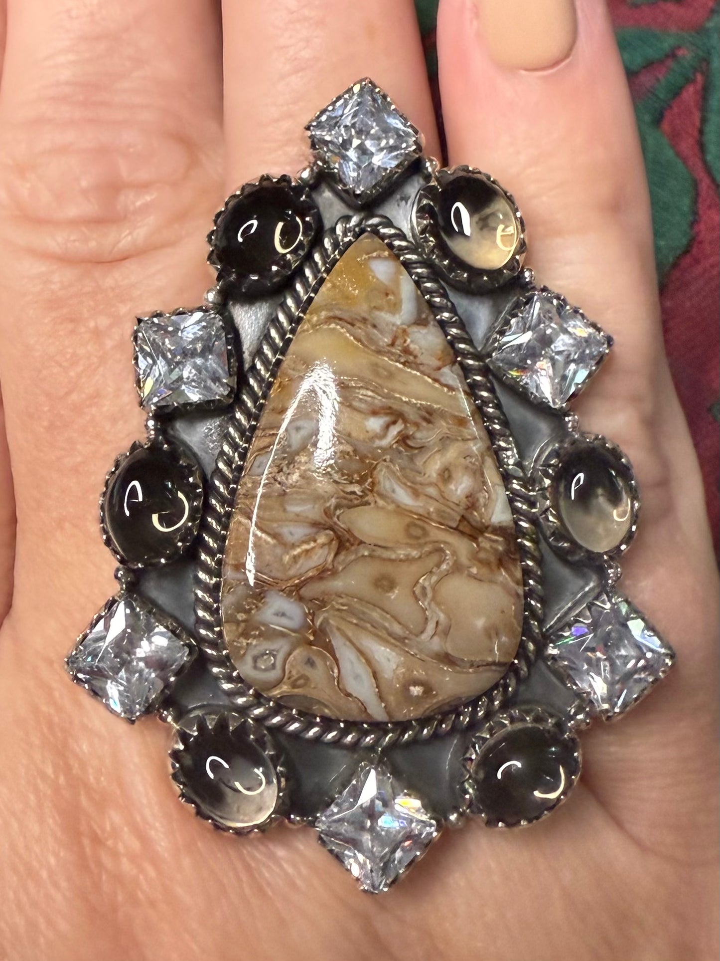 Solid Sterling Fossil Calcite Ring