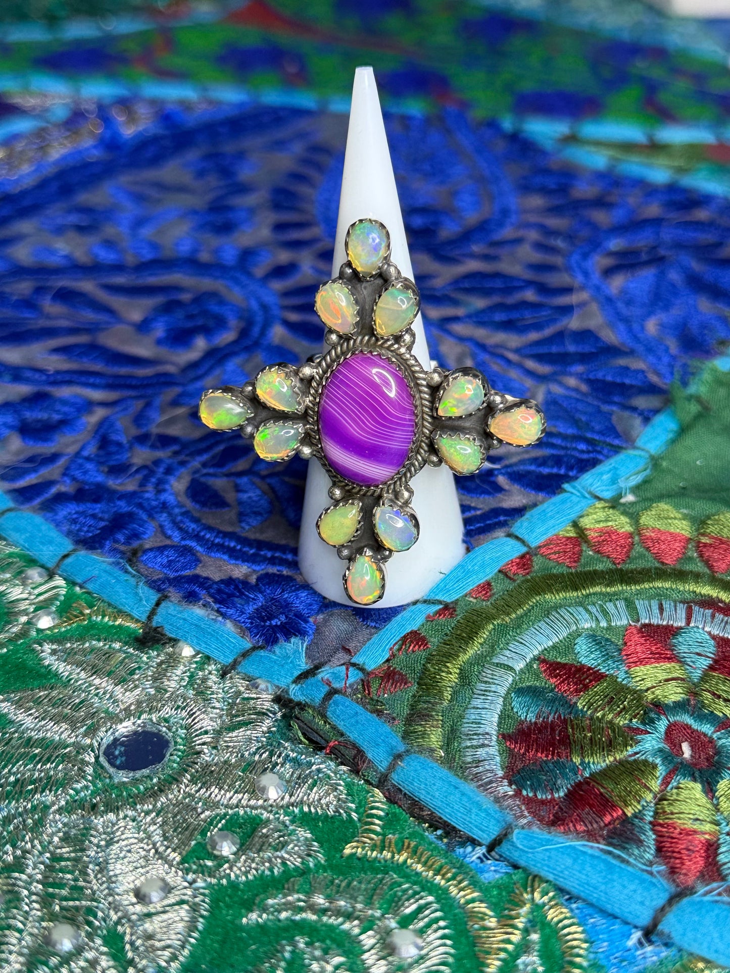 Ethiopian Opal & dyed Botswana Agate ring