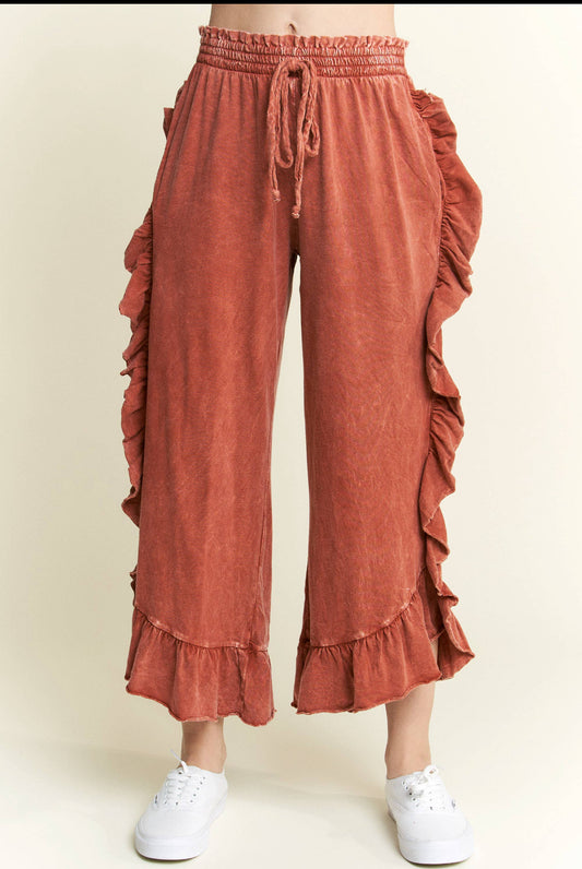 J.Her Side Ruffle Croppped pants Rust