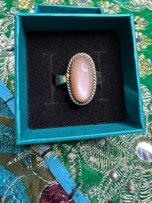 Solid Sterling Chocolate Moonstone Ring size 8 and smaller adjustable