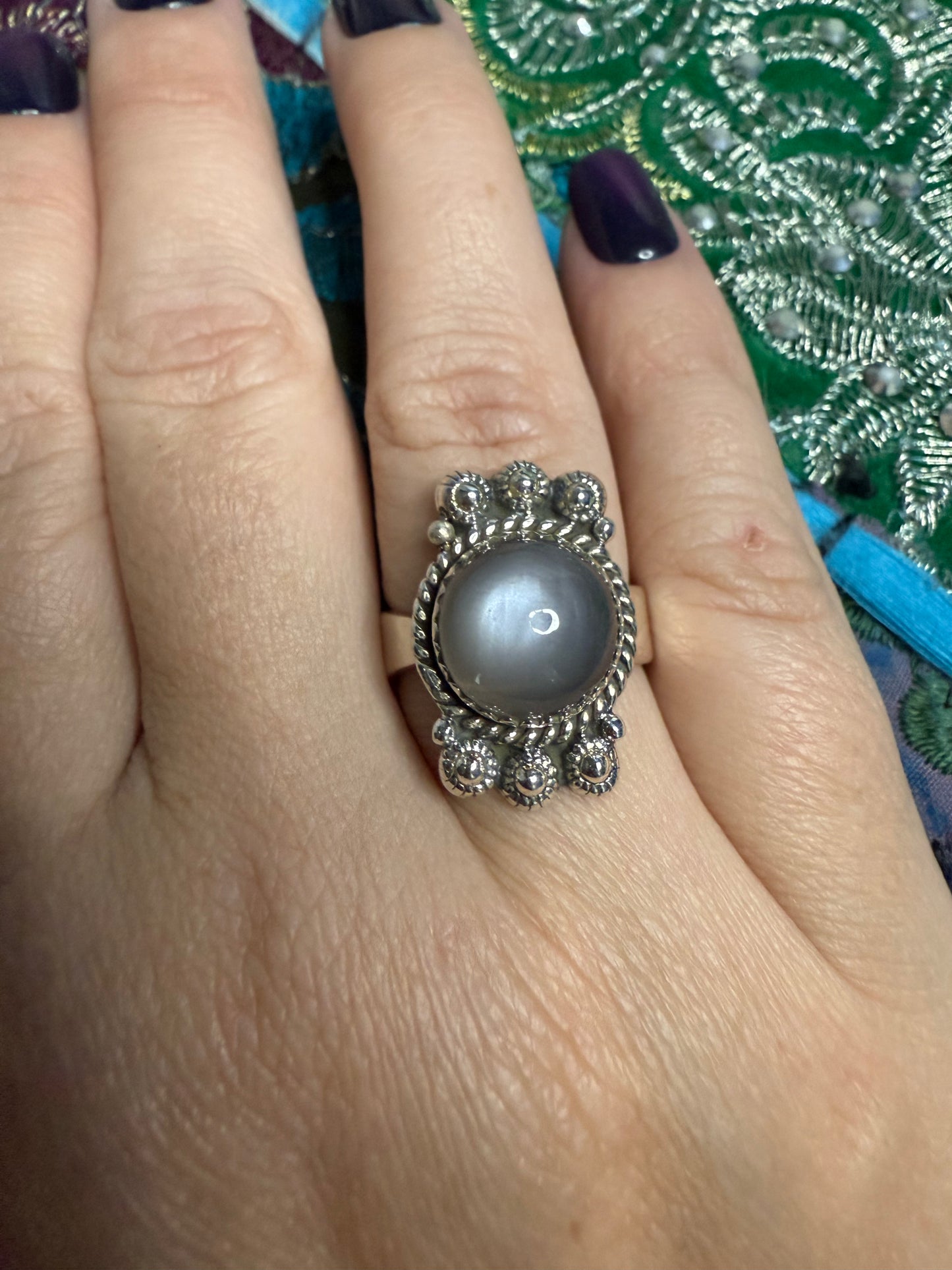 Sterling Grey Moonstone ring adjustable  size 9 and smaller