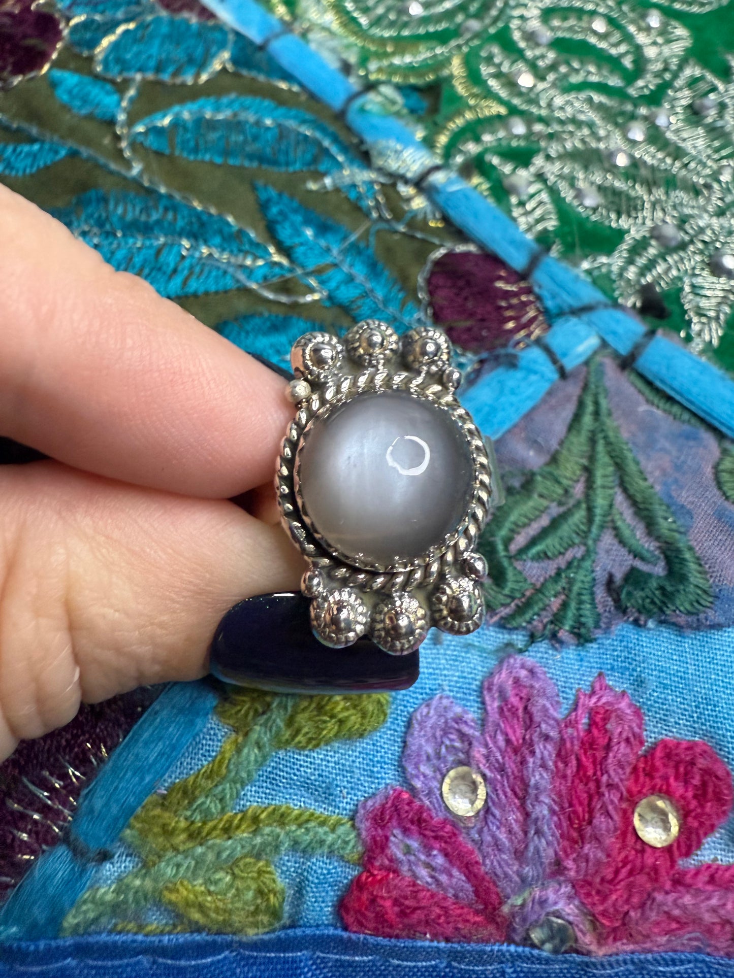 Sterling Grey Moonstone ring adjustable  size 9 and smaller