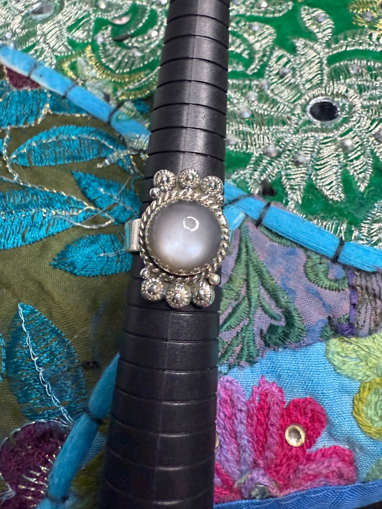 Sterling Grey Moonstone ring adjustable  size 9 and smaller