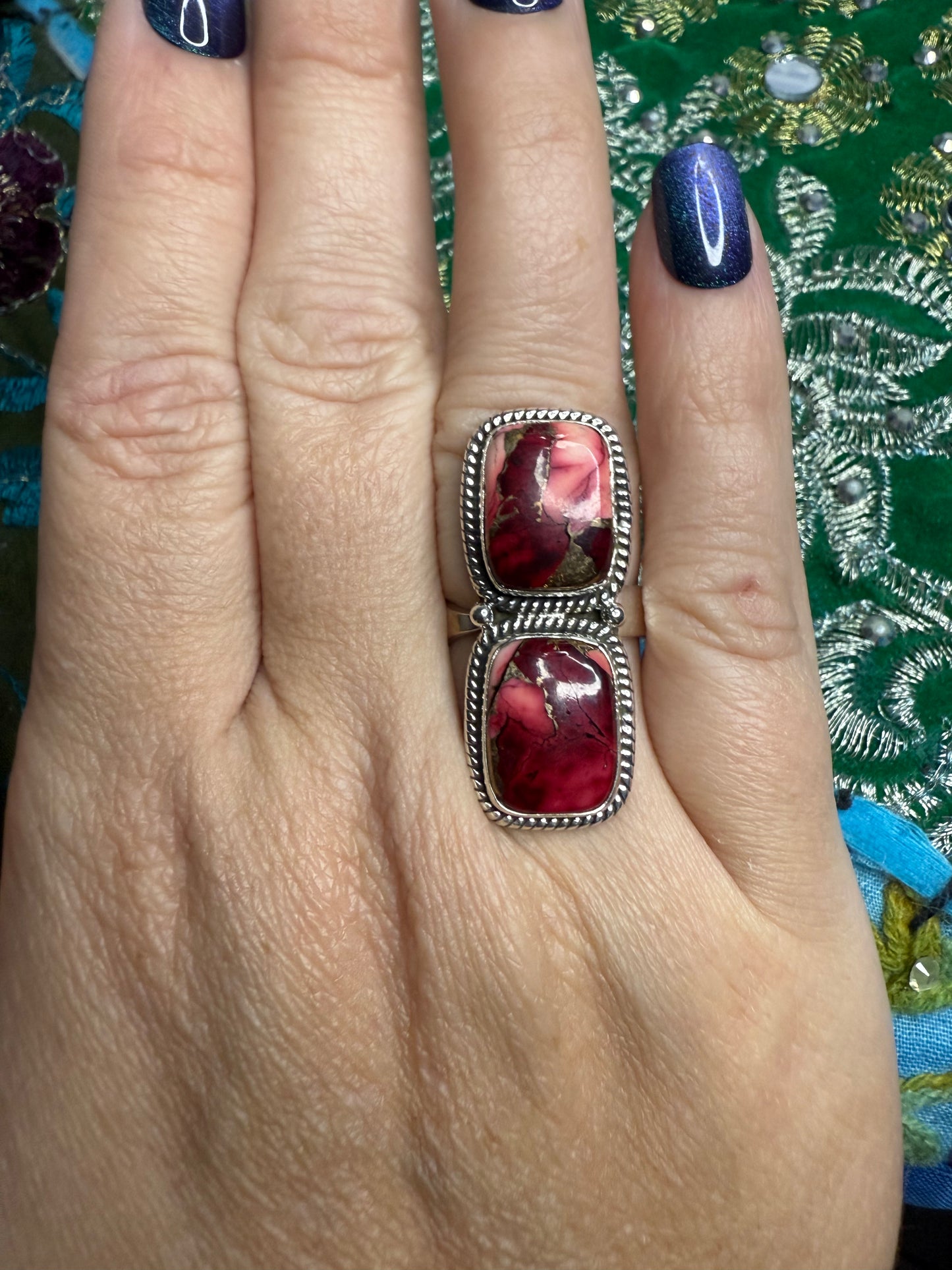 Sterling Red Dahlia Ring adjustable 8 or smaller