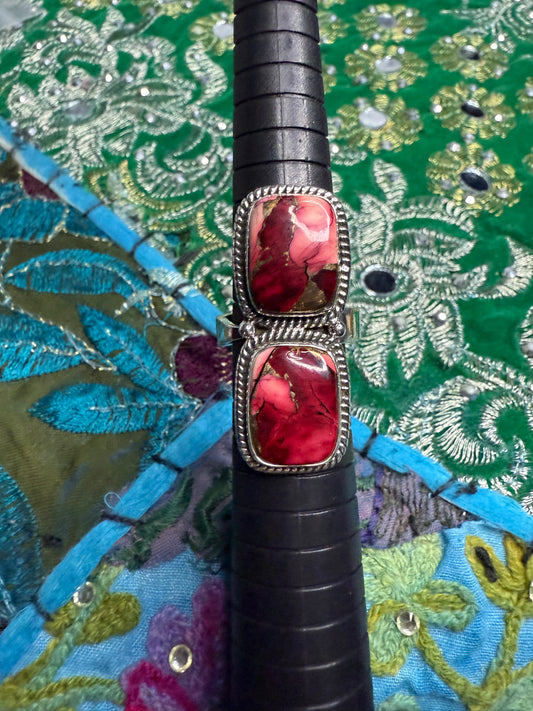 Sterling Red Dahlia Ring adjustable 8 or smaller