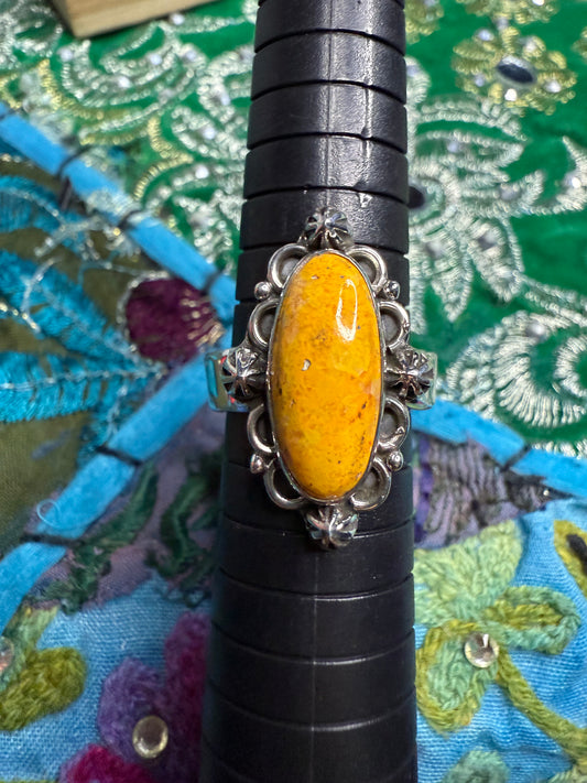 Sterling Bumblebee Jasper Ring adjustable size 8 or smaller