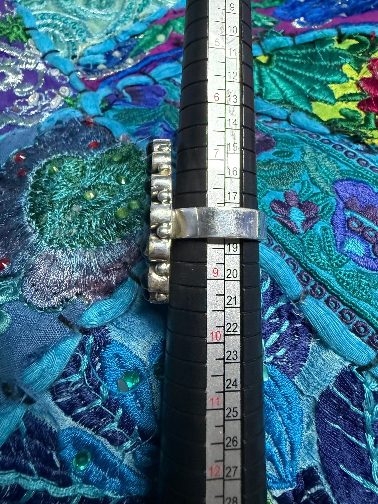 Sterling Onyx/Opal/ Turquoise ring adjustable size 9 or smaller