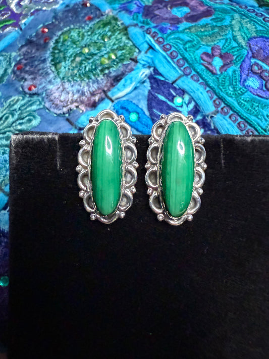 Sterling Malachite Studs