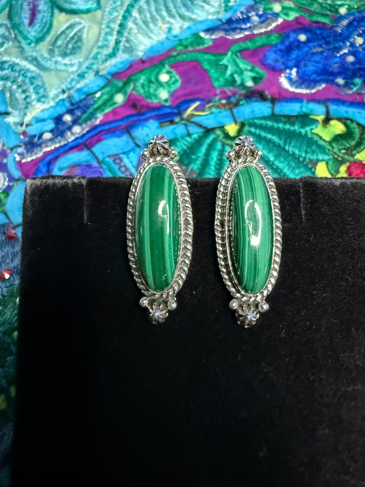 Sterling Malachite Studs