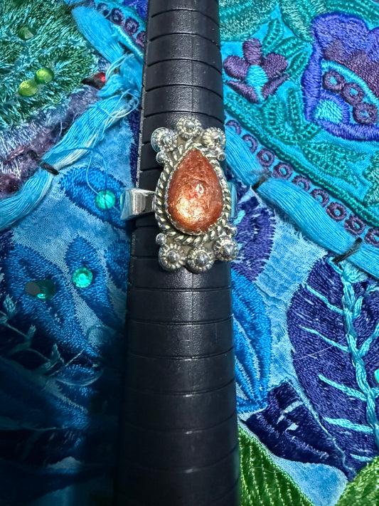 Sterling Sunstone Ring adjustable 7 or smaller