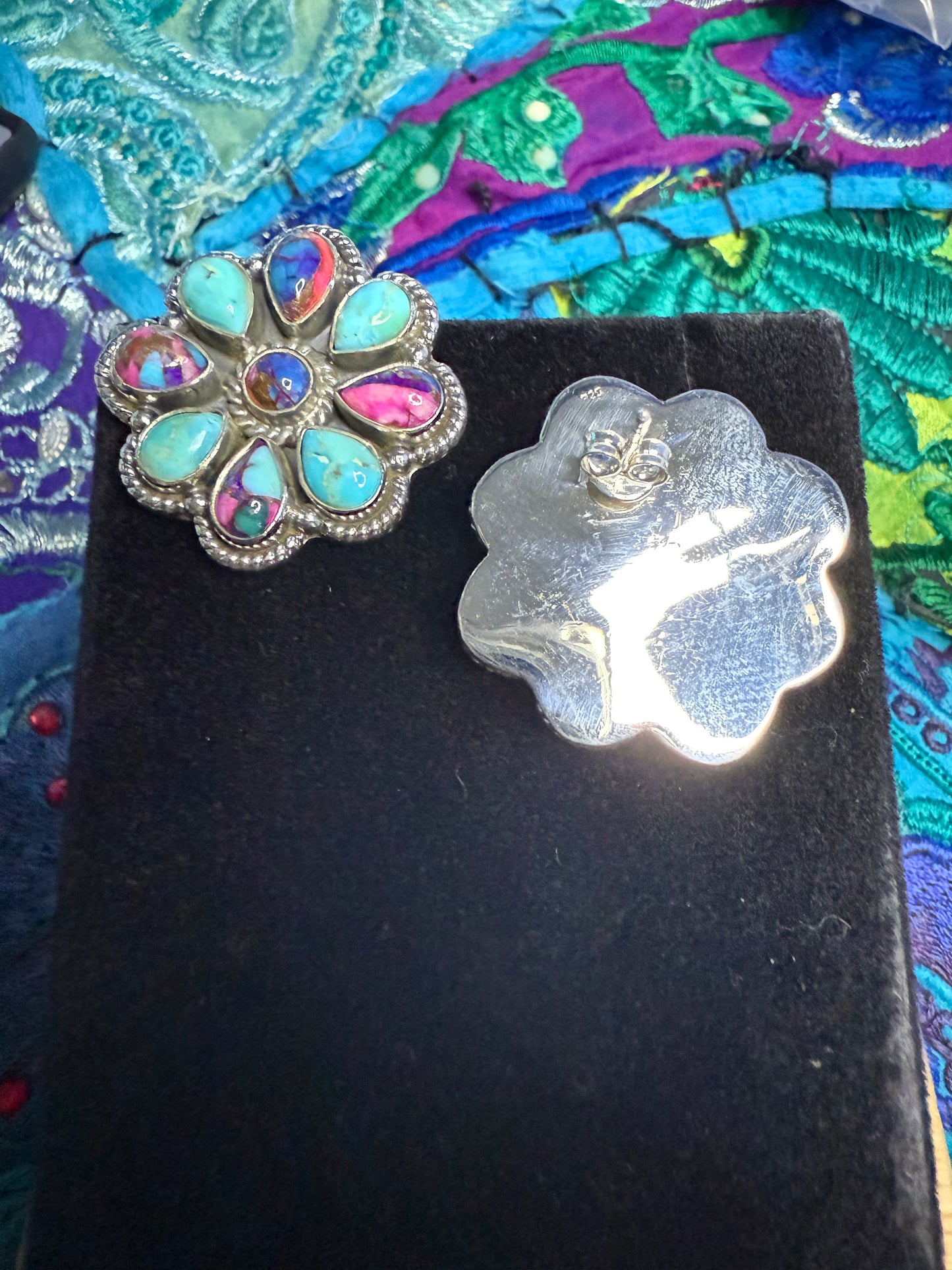 Sterling Pink Dahlia Turquoise earrings