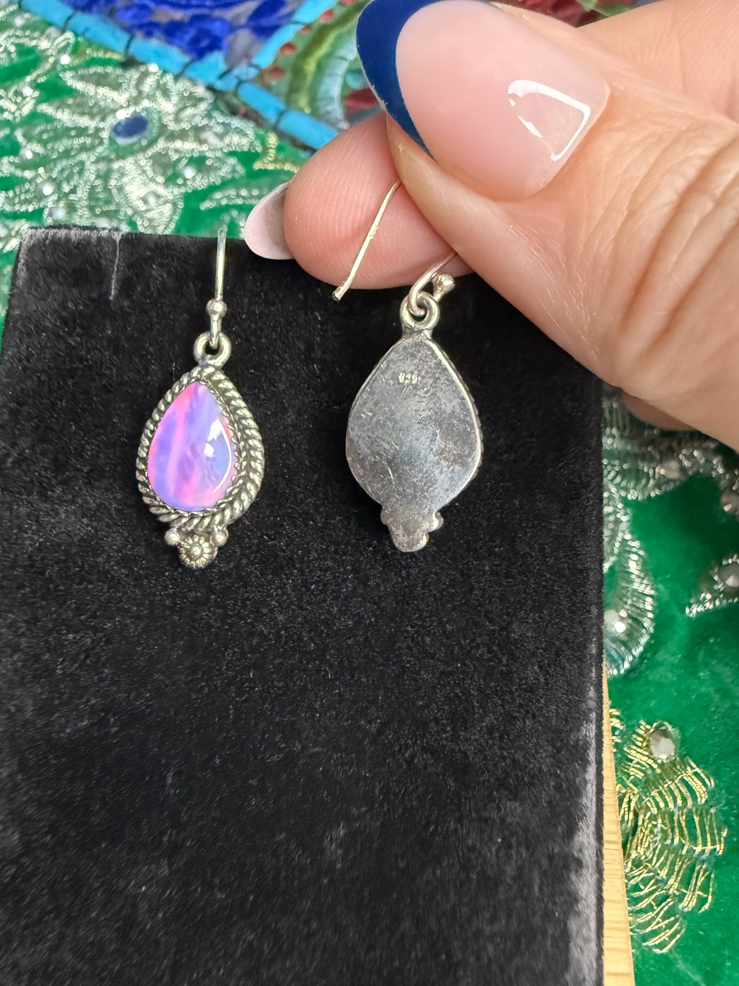 Sterling Aurora Opal Earrings