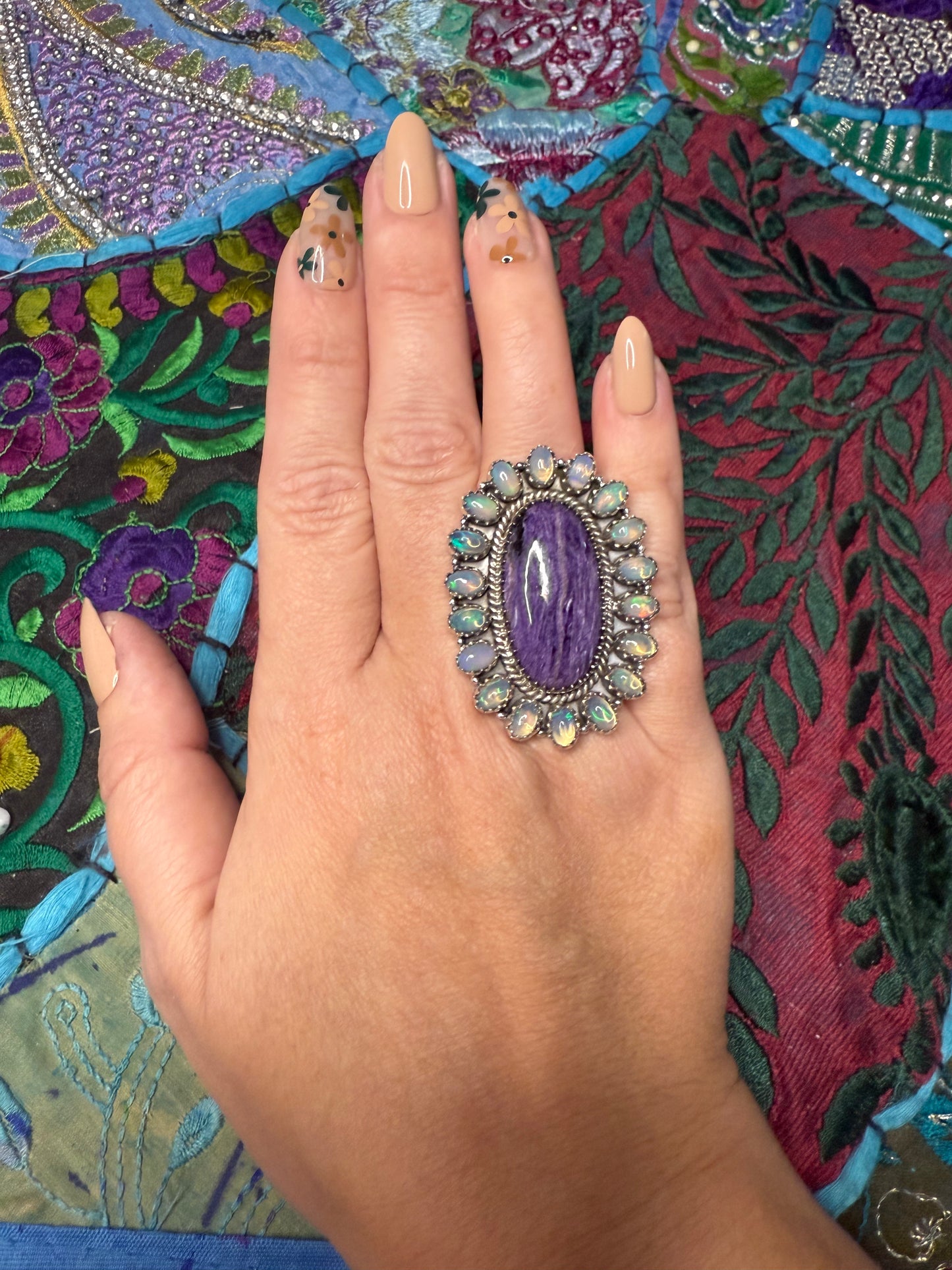 Solid Sterling Charoite Ethiopian Ring