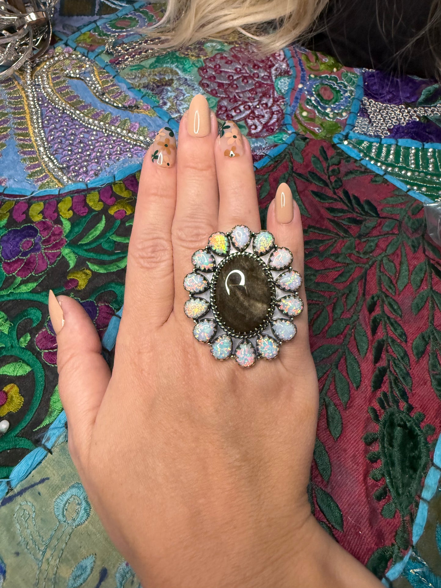 Solid Sterling Obsidian Opal Ring