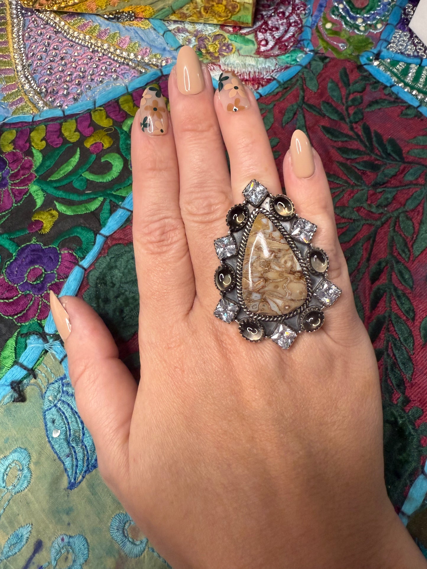 Solid Sterling Fossil Calcite Ring