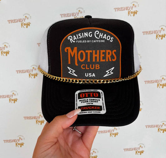 Raising Chaos Mother’s Club Print Trucker Hat : With Chain