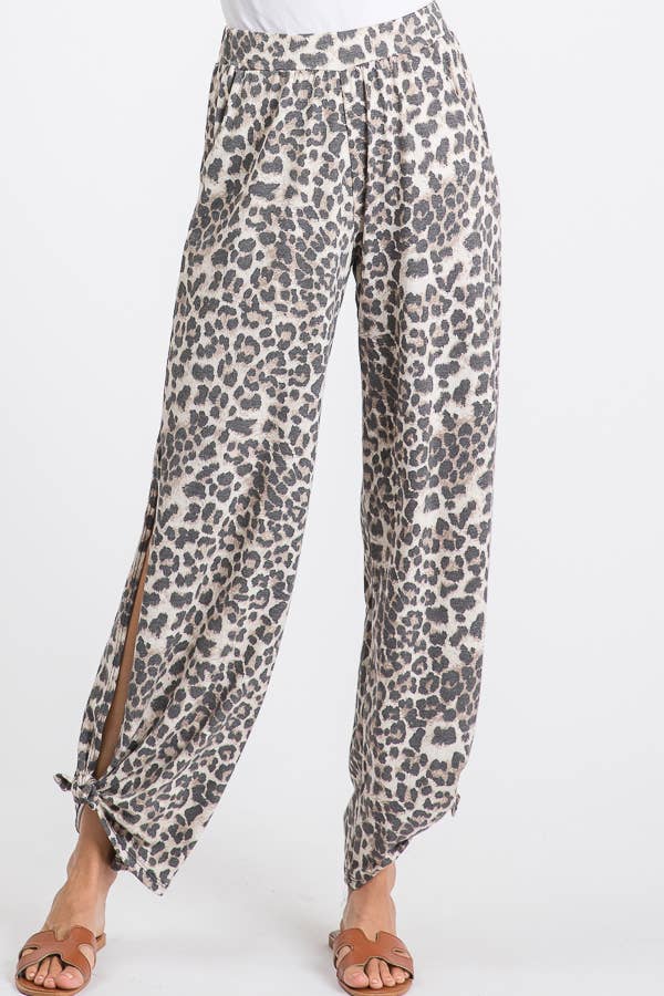 Leopard Print Split Side Tie Pants