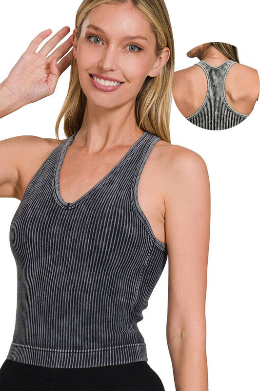 Mineral washed padded tank Ash Black